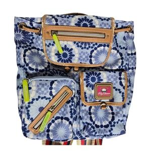 Lily Bloom Floral Backpack Blue Pattern Multi Pocket Eco Travel School Bag